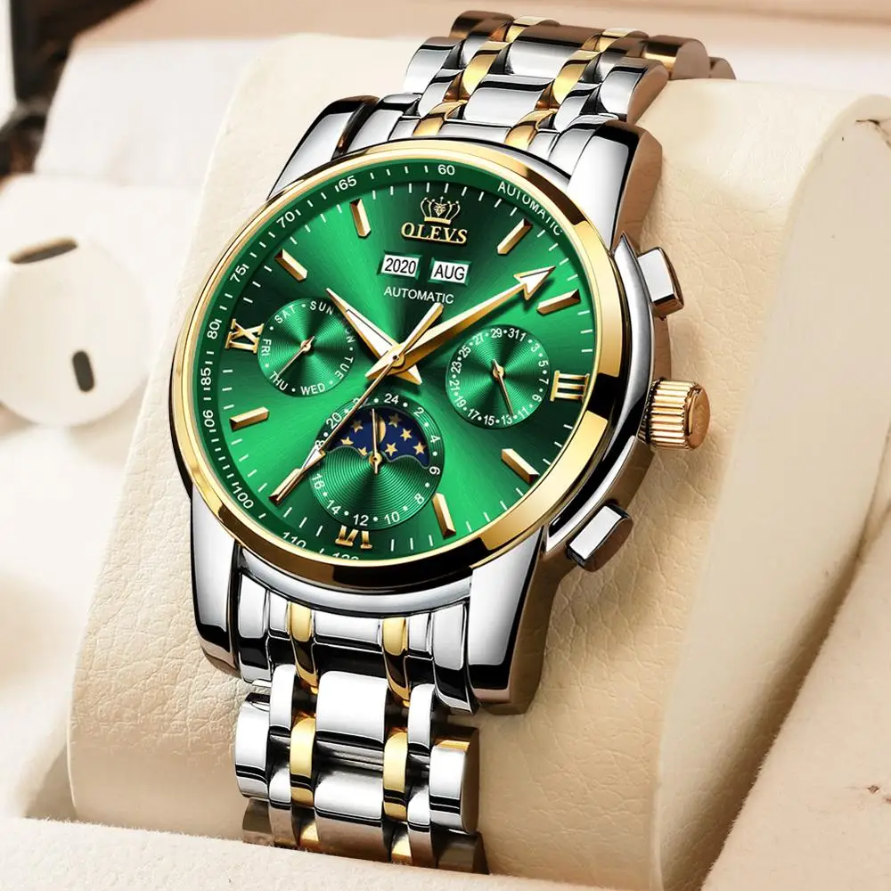 

Men's automatic mechanical wristwatch luxury business casual style with tungsten steel watchband luminous brand male clock