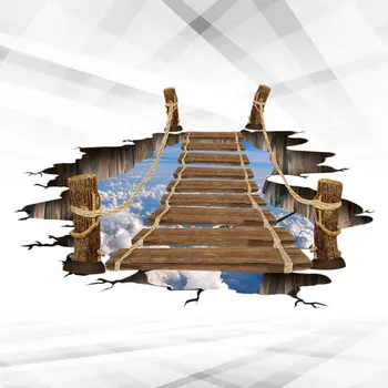 

1Pc 3D Simulation Wood Bridge Floor Paper Living Room Anti-slip Floor Mat PVC Floormat Floor Painting