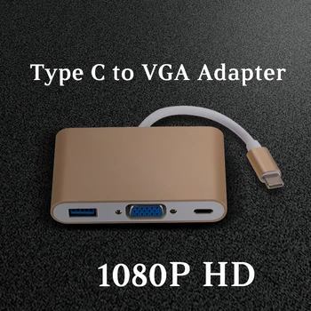 

USB 3.1 Type C to VGA 1080P Adapter With PD Charge USB 3.0 HUB Spliltter for MaBook Pro Air 13 Dock Expander Hab HD High Clear