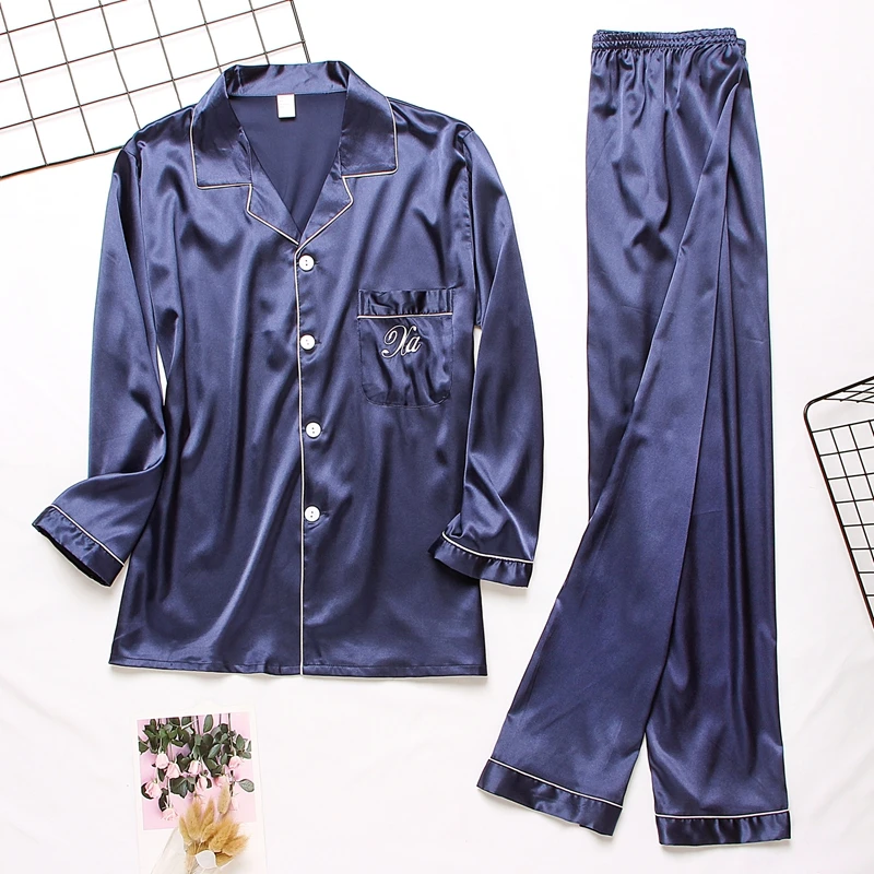 Luxury Pajama suit Satin Silk Pajamas Sets Couple Sleepwear Family Pijama Lover Night Suit Men & Women Casual Home Clothing black pajama pants