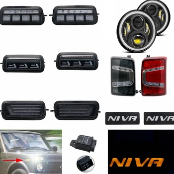 

2Psc 7 Inch LED Headlight H4 Hi-Lo With Halo Angel Eyes For Lada 4x4 urban Niva Daytime Running Light with Relay Accessories