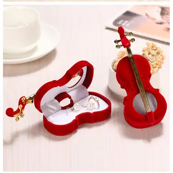 

New violin ring box Earrings jewelry box Ornament storage box fashion Carrying Cases Accessori storage box