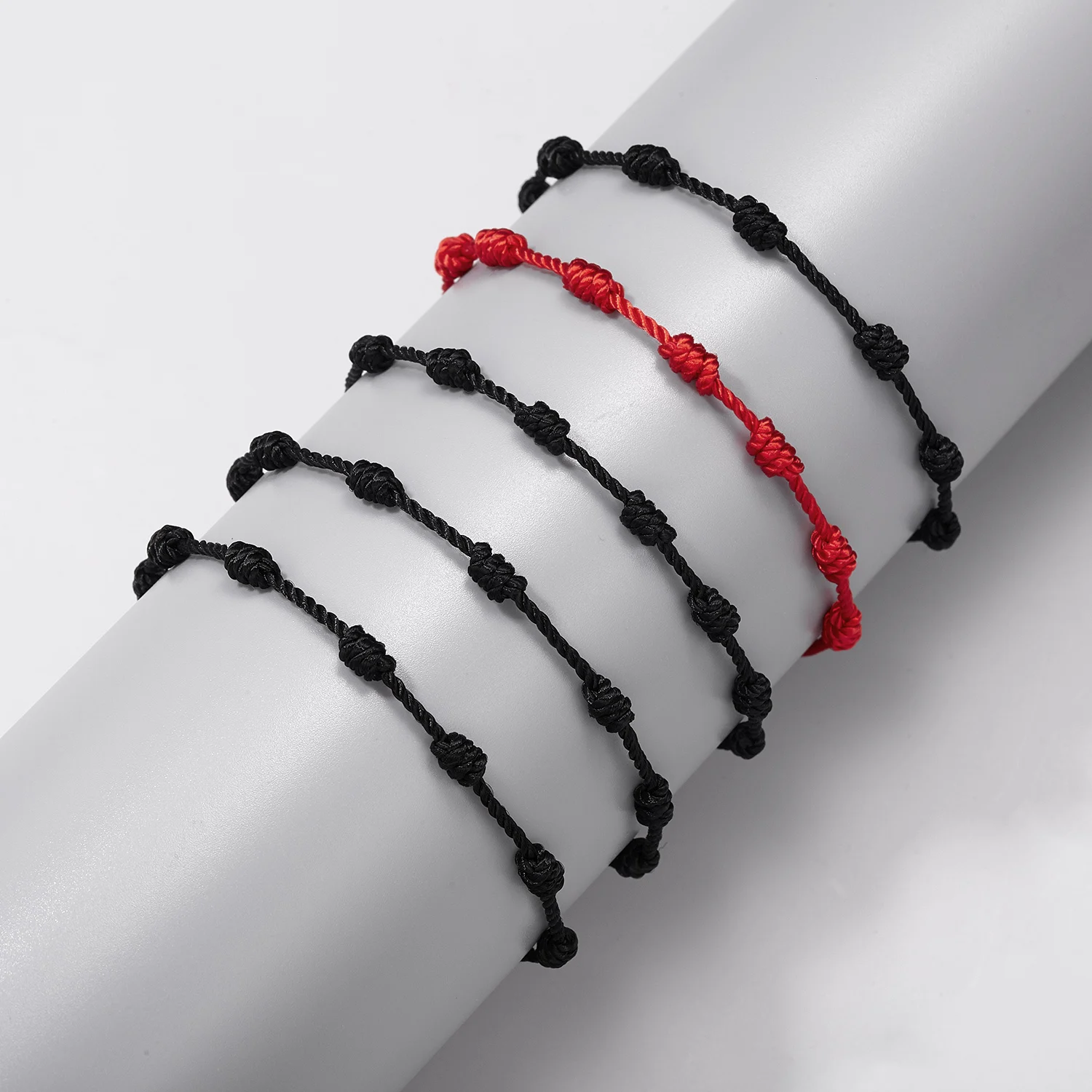 Bracelet Jewelry Lucky Black Red Rope 7 Knots Bracelet for Women Handmade Braided String Heart Friendship Jewelry Charm Wish Card Men Gifts