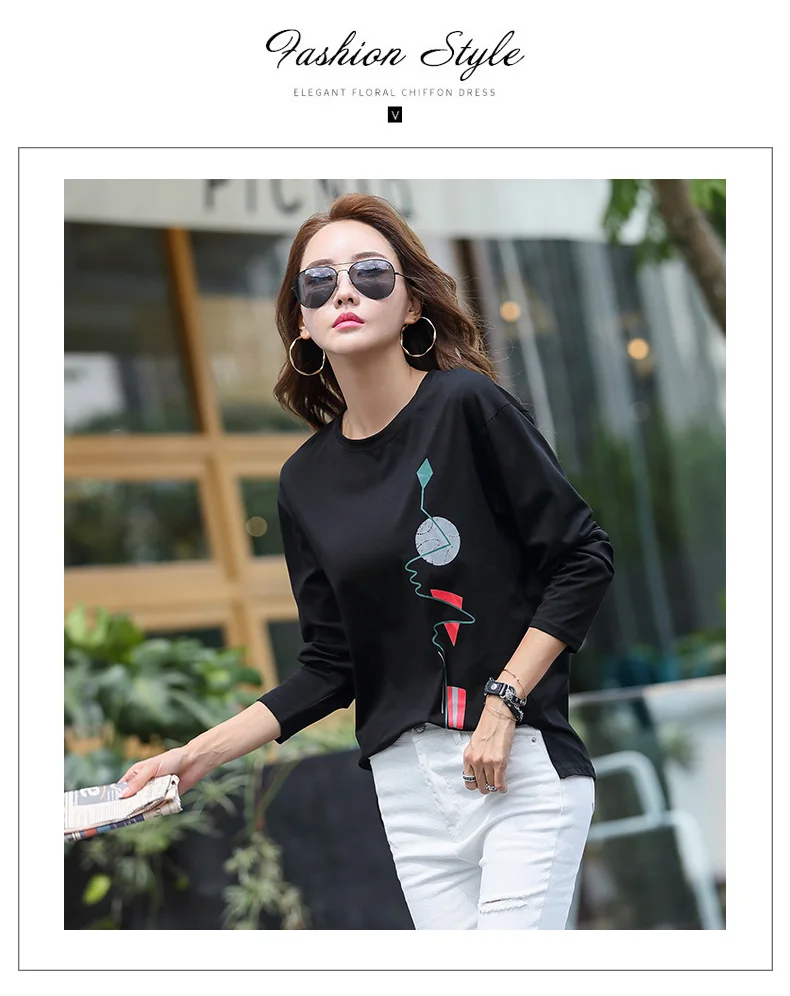 Camisas Mujer, новинка, больше размера d, футболка, хлопок, женские футболки, свободные, с принтом, женские топы с длинным рукавом размера плюс, женская футболка