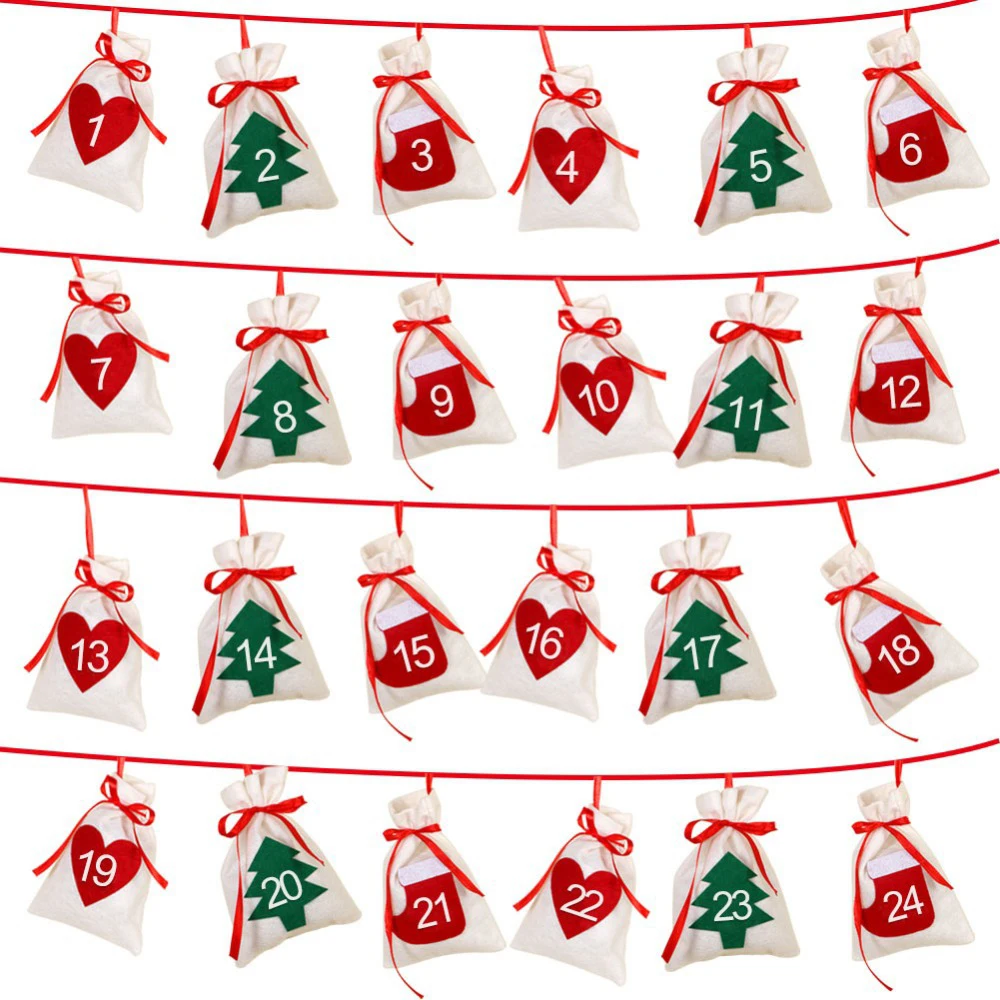 

1set Fabric Christmas Countdown Advent Calendar Candy Bags Hanging New Year Gift Bags 11x16cm Christmas Party Decoration