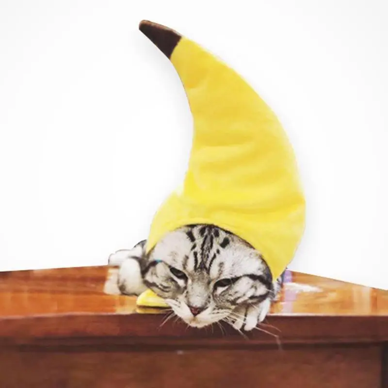 Шляпа для животных в форме банана, желтый короткий плюш, регулируемый головной убор для косплея, собака, кошка, вечерние забавные головные уборы, одежда для щенков