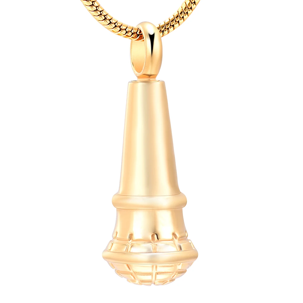Классный дизайн микрофона форма памятный кулон для праха Keepsake урна кулон из нержавеющей стали Урна кремации медальон ожерелье для меломана - Окраска металла: Gold