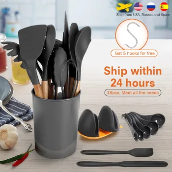 

Kitchen Utensil Set Silicone Cooking Utensils Wooden Handle Non-stick Non-toxic Heat Resistant Cookware Spoon Spatula Turner