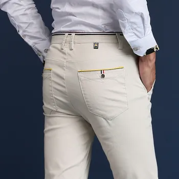 남성용 클래식 스타일 얇은 캐주얼 바지, 비즈니스 코튼 단색 오피스 바지, 고품질 남성 바지, 봄 여름 패션