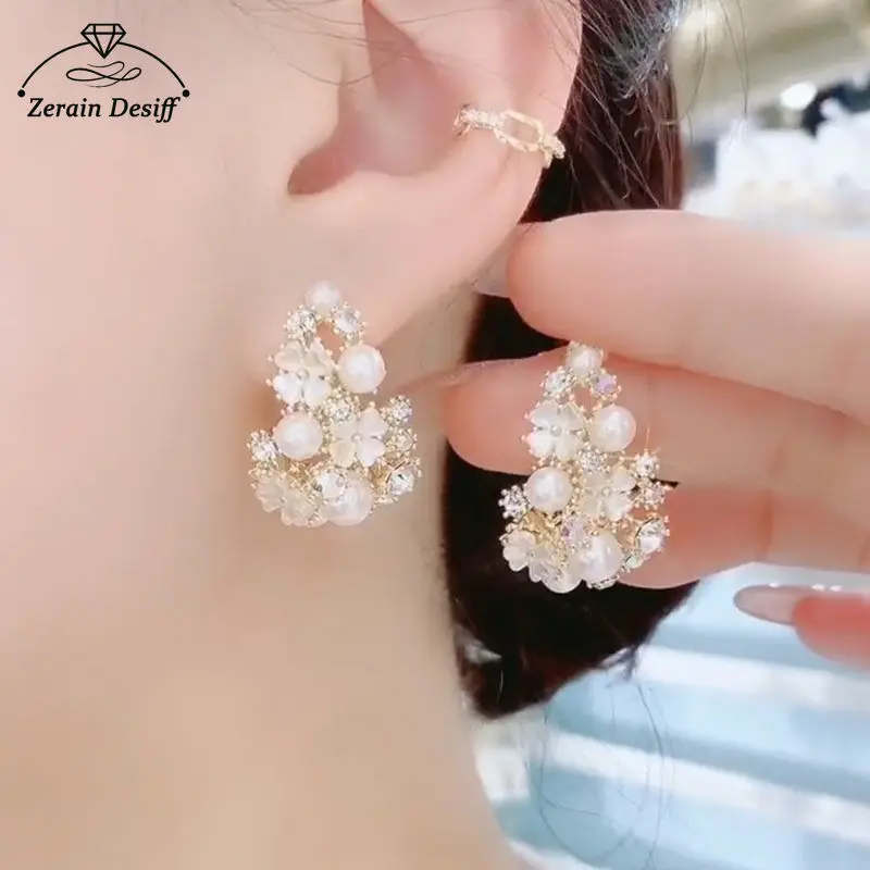 

New 925 Silver Needle, Brocade-like Pearl Earrings, High-quality Shell Flower C Ring Earrings 2021 Trend Fashionneel Jewelry