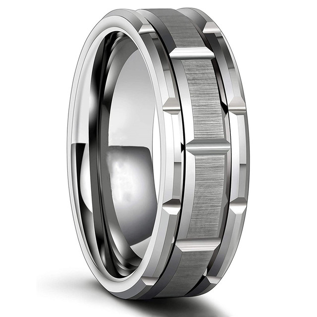 Styles Men Blue Grooved Black Stainless Steel Ring Koa Wood And Abalone Shell Inlay Arrow Red Meteorite Ring Men Wedding Band
