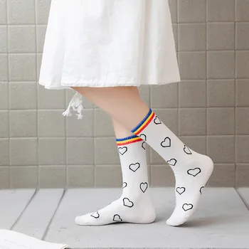 

New Girls Fashion Socks Women Heart Cotton Long Socks Japanese Novelty Pattern Socks Hiphop Solid Cotton Socks Girls