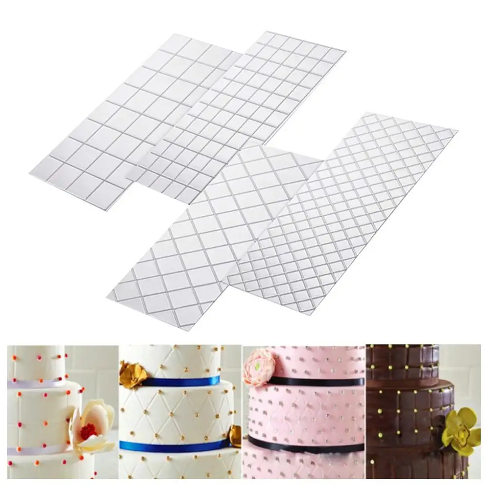 

4 Pcs Plastic Fondant Mold Imprint Cake Decorating Tools Lace Mat Fondant Embosser Kitchen Baking Tools