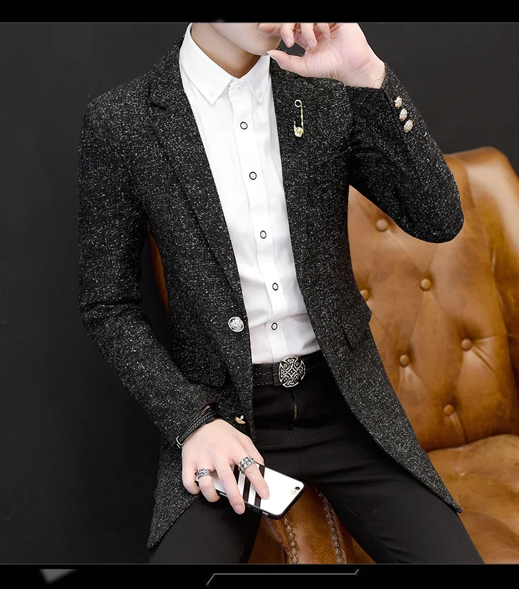 Весна стиль корейский стиль Slim Fit мужской повседневный костюм шерстяное мужское пальто средней длины поколение жира