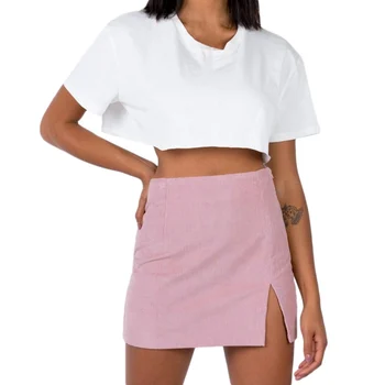 

Women Spring Summer High Waist Corduroy Solid Color Split A Word Skirt Short Women Mini Skirts Falda Mujer