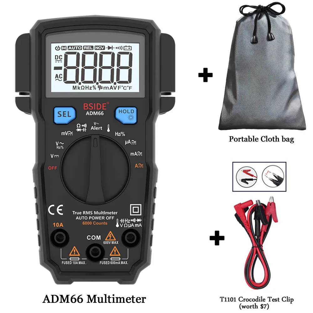 ADM66 Upgrade Мини цифровой мультиметр BSIDE ADM66 62 Автоматический диапазон True RMS DMM DC/AC Напряжение Ток Температура Емкость диод ом тестер - Цвет: ADM66 Upgrade