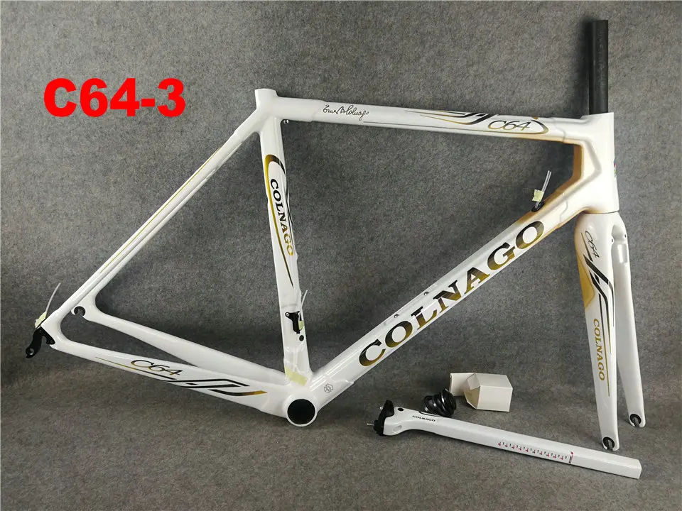 C64-3 Глянцевая рама Colnago C64 PJWW из углеродного волокна для шоссейного велосипеда, белая рама для велосипеда C64 - Цвет: C64-3