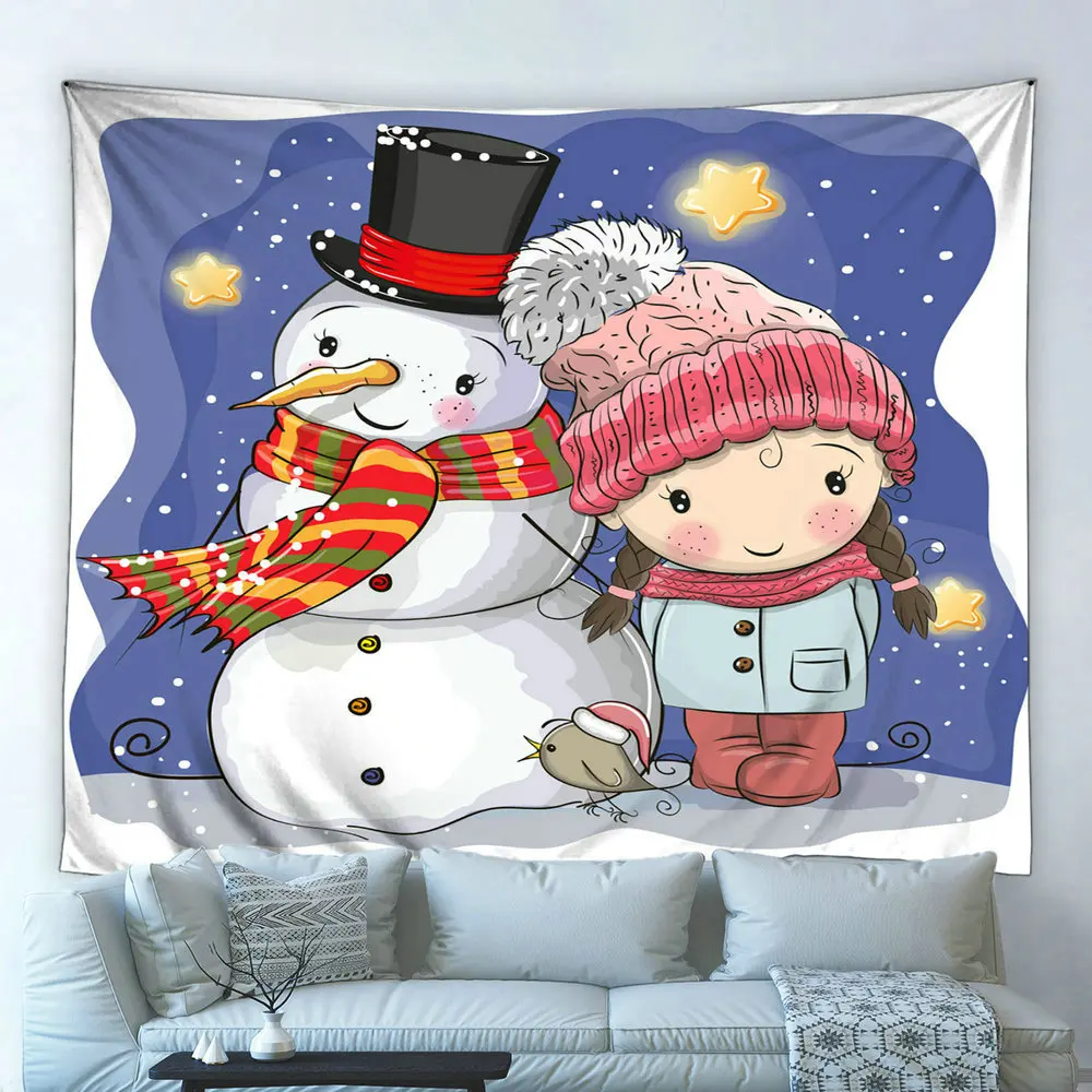 

Tapestry Cartoon Snowman Girl Merry Christmas Happy New Year Winter Wall Hanging Cloth Child Bedroom Blanket Curtain Home Decor