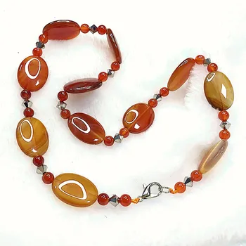 

Women Necklaces Natural Red Carnelian Stone Beads Women Choker Necklace Fashion Jewelry 6 mm Beads Flat Oval Puff 18x25 mm