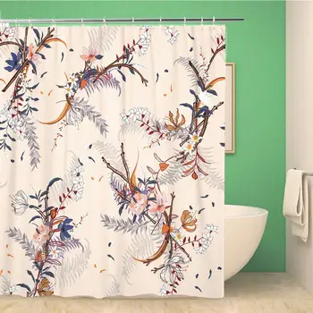 

Bathroom Shower Curtain Blooming Floral Pattern in The Many Kind of Flowers Polyester Fabric Waterproof Bath Curtain Set with