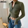 Aproms elegante cremallera de cuello alto suéter de punto frontal mujeres liso básico recortado Pullover invierno primavera moda ropa Top 2022 ► Foto 1/6