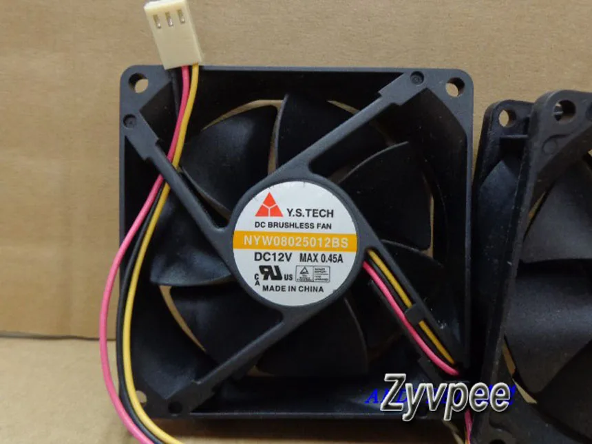 Zyvpee Y. S. TECH 8025 NYW08025012BS DC 12 В 0.45A 3 провода 3 контакта шариковый подшипник Корпус Вентилятор cpu кулер