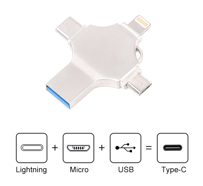 Мини iOS Ixpand флэш-накопитель iPhone iPad 3,0 Android Micro USB C флеш-накопители 64 Гб 4 в 1 двойной USB-C флэш-накопитель OTG