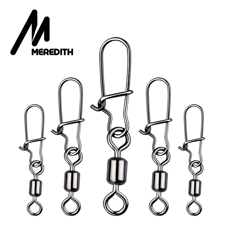 

MEREDITH 50pcs/lot Fishing Connector Pin Bearing Rolling Swivel Stainless Steel with Snap Fishhook Lure Swivels Tackle