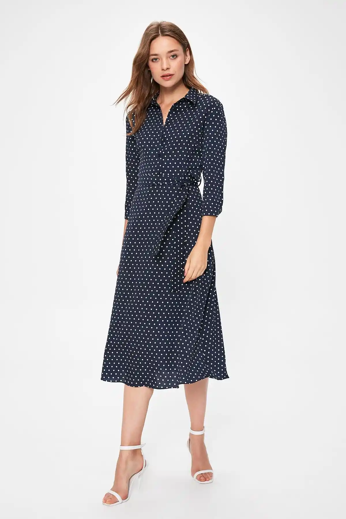 navy blue belted dress