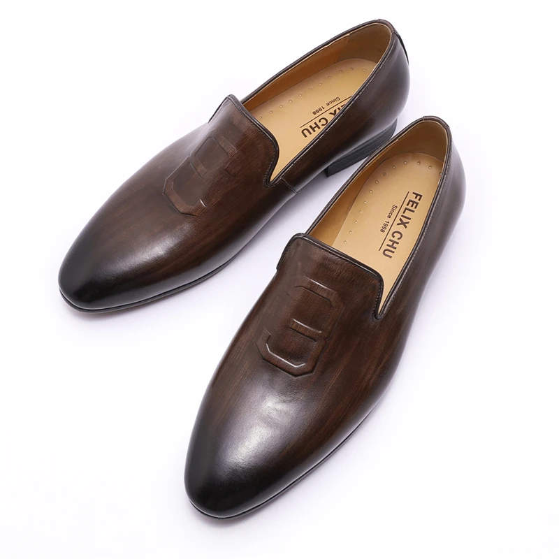 FELIX CHU/мужская повседневная обувь; из натуральной мягкой кожи; ручная роспись; на плоской подошве; без шнуровки; деловые мужские лоферы; модельные туфли; модная обувь; chaussure homme