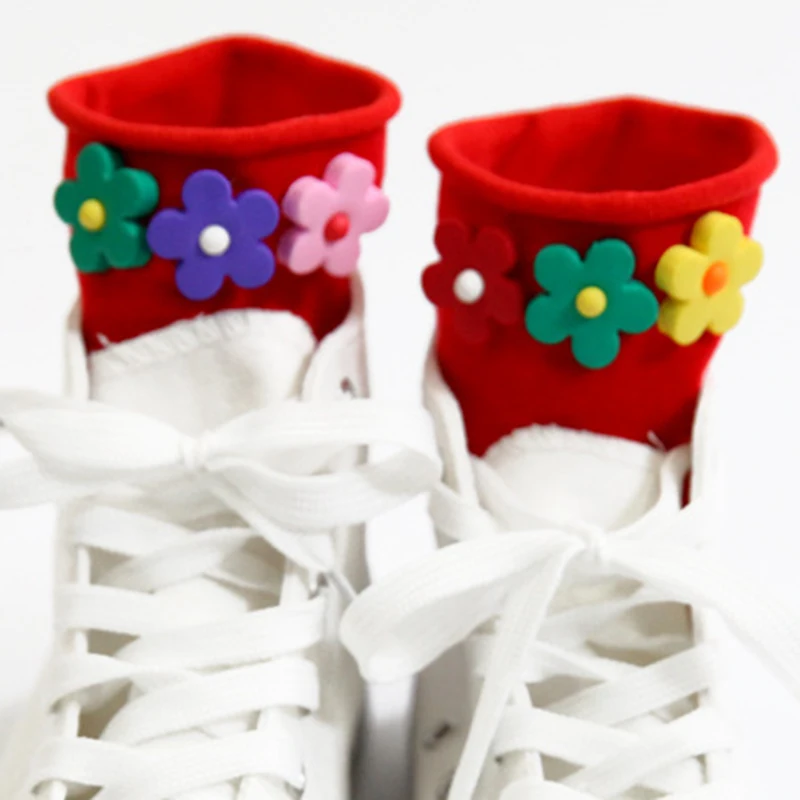 Носки с цветочным рисунком, короткие носки для женщин и девочек ярких цветов, JS25