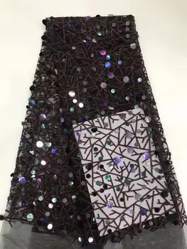 

5 yards Best Selling Latest black 3D sequin Embroidery French Lace fabric For Evening Dress FFD-1012