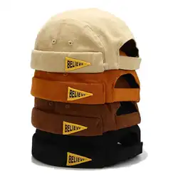 Bonnets Vintage à boucle pour hommes et femmes, chapeaux Docker Skullies avec lettres brodées 