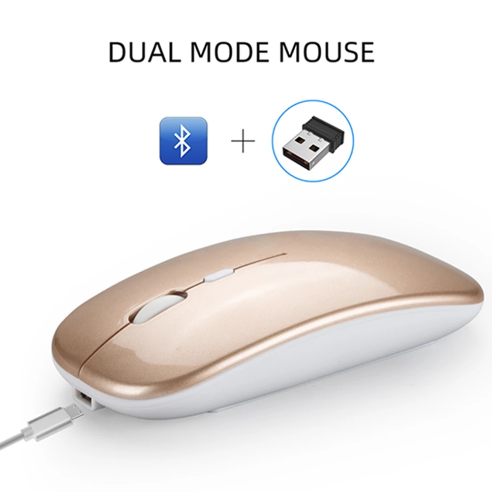 Gold M90 Беспроводная Bluetooth 5,0 Двухрежимная оптическая мышь 1600 dpi тонкая Бесшумная Эргономика дизайн перезаряжаемая мышь долгий срок службы батареи - Цвет: Gold