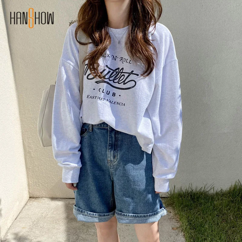 Женский пуловер с длинным рукавом свободный Универсальный буквенным цветочным