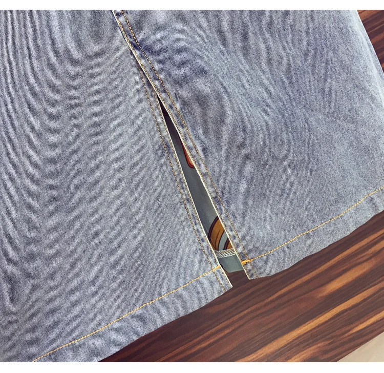 Plus Size XL-5XL Denim Dresses Women Summer 2020 Retro Pattern Printing Drawstring tie Single-breasted Short Sleeve Denim Dress