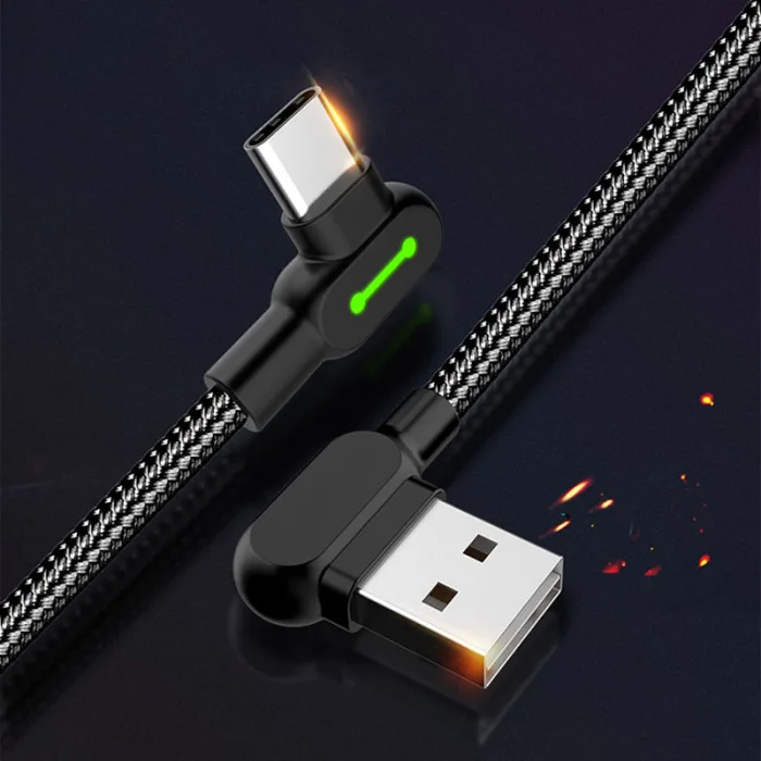 USB 3,1 Быстрый зарядный кабель под прямым углом 90 градусов кабель для синхронизации данных со светом LHB99