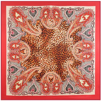 

100*100cm Luxury brand Leopard cashew print square twil silk scarf fashion female shawls and wraps foulard femme banadana