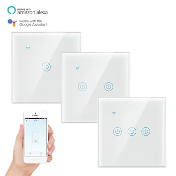

Smart Wifi Touch light Switch Tuya RF433 Remote Smart Home Controller 1/2/3 Gang EU Standard Switch Work with Alexa