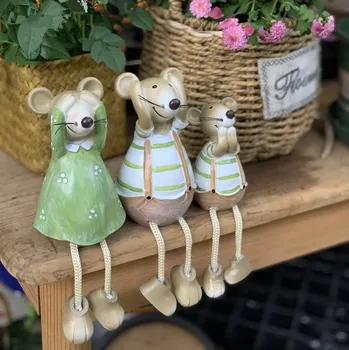 

(3 Pieces/set)Garden Animals Mouse Family Outdoor Home Decoration Cartoon Hanging Feet Doll Gifts