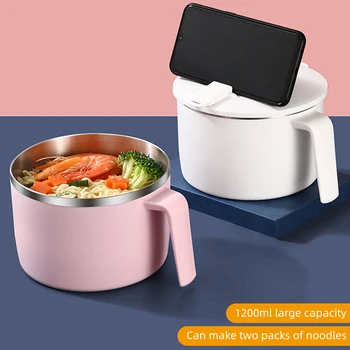 

Stainless Steel Big Bowl With Cover Kitchen Large Soup Noodle Rice Ramen Bowl Fruit Salad Food Container Household Tableware