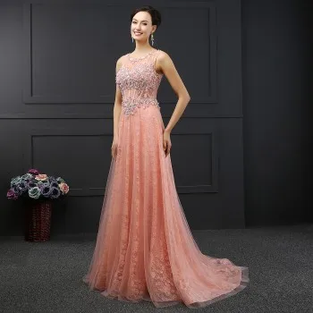 Vestido de noiva robe de soiree Румяна Бисероплетение Кружева Кристалл без рукавов платье выпускного вечера на заказ с открытыми плечами платья подружки невесты - Цвет: Розовый