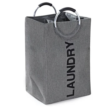

2PCS / LOT Double Grid Foldable Laundry Basket Large Laundry Basket Hamper Sorter Dirty Clothes Bag with Aluminum Handle