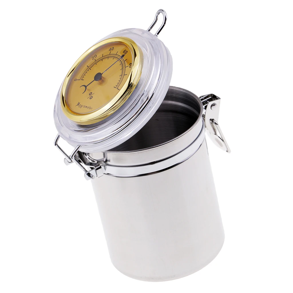Cigar Humidor Jar with Humidifier and Hygrometer - Hold Multiple Cigars  - Airtight Stainless Steel Case