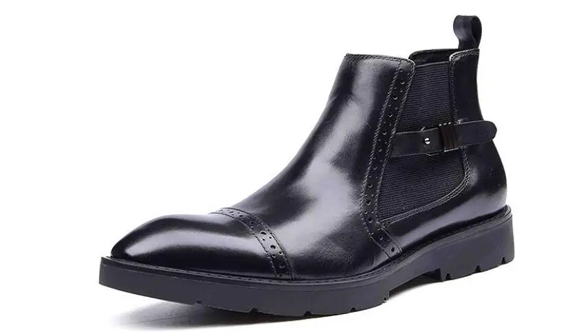 

High-top Autumn and Winter lace up formal men's boots genuine leather carved men boots pointed toe men shoes winter
