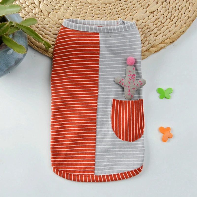 Spring Summer Striped Cactus Pattern Cotton Dog Vest T-Shirt Breathable Sleeveless For Chihuahua Teddy Clothes XS-XL