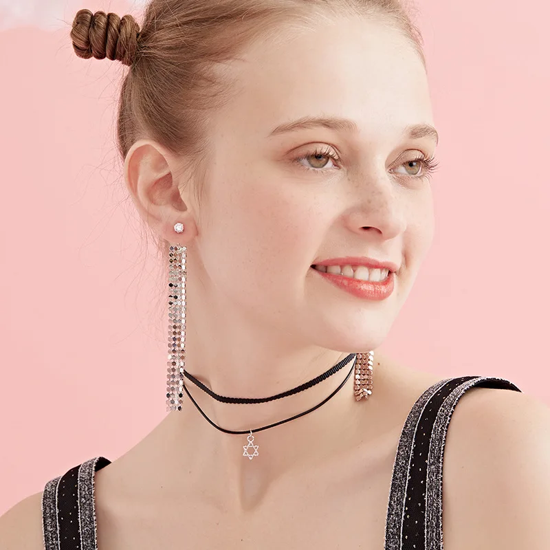 Simple Vintage Letter Shape Choker Necklace Korean Style Hollow Black Rope Velvet Collar Leather Collier Femme Chocker Jewelry