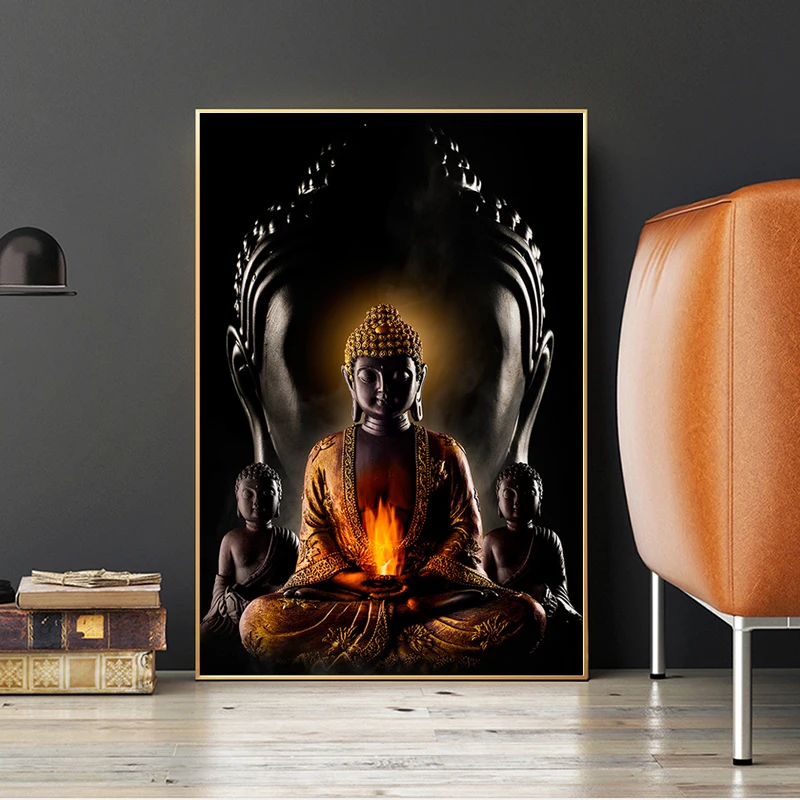 1God Buddha Wall Art Prints Buddha Statue Canvas Painting Buddhism Wall Pictures For Living Room