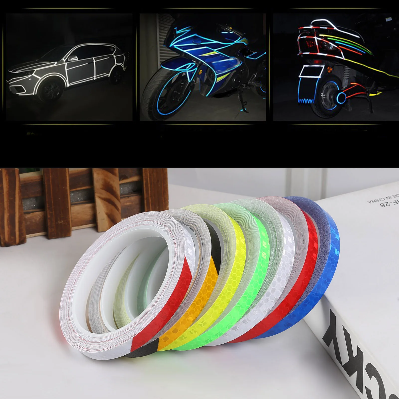 

DIY 1cmx8m Car/Bike/Motorbycle Reflective Stickers Fluorescent Reflective Tape Bicycle Adhesive Tape Safety Decor Accessories