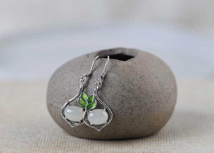 FNJ jade Jasper, серьги в виде листьев, 925 серебро,, Чистое Серебро S925 пробы, серьги-гвоздики, Женские Ювелирные изделия